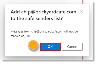 Add to Safe Senders Confirmation