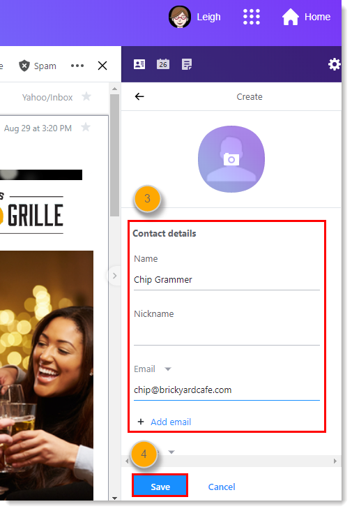 Yahoo Create New Contact